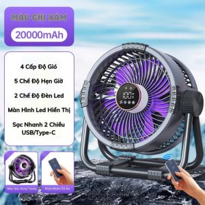 Quạt Tích Điện Đa Năng Tiross TS2285 4 Cấp Độ GióTích Hợp Đèn LED Xoay 360° Làm Mát Lên Đến 16H Thích Hợp Đi Dã Ngoại