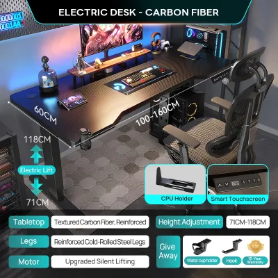 【30-Day Free Trial】Xpanse Carbon Fiber Electric Gaming Table Study Table Adjustable Office Table