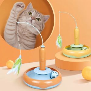MIKE DUNBAR Sturdy Design Electric Cat Toy Self Rotating Multifunctional Cat Feather Teaser Teaser Stick Self Rotating Teaser Interactive Cat Toy Indoor Playing