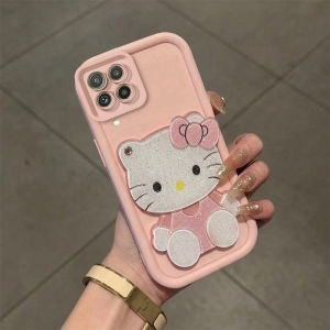 PBZZ Case for SAMSUNG a12 a22 4g M12 5G phone casing Softcase Silicone shockproof Cover new design aesthetic cute pink cat mirror with holder for girl JTMJZJ2