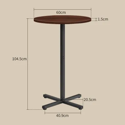 Round living room table outdoor table desk simple bar table coffee table，whiteBrown+Black Frame