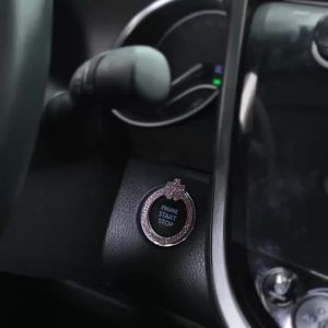 Sparkling Cat Water Diamond Inlaid Car Engine Start Button Cover – Self-Adhesive Decorative Protection Ring Universal Fit – Auto Interior Accessory