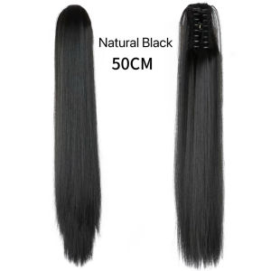 50cm straight hair ponytail wig hair extensions long straight hair clip on style ponytail wig heat-resistant synthetic fiber wig shiny natural invisible seamless hair flowing and shiny