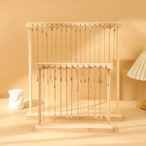 MECOME Large Necklaces Easel Solid Wood Removable Display Stand 12/18 Hooks Jewelry Collection Rack Set Up Stalls