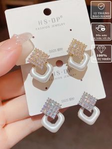 Bông tai Nữ Bạc S925 đính đá phối Trai nhân tạoSang trọngcổ điểnĐầy đủ Túi + HộpTặng kèm quà xịn sòFicus Accesories