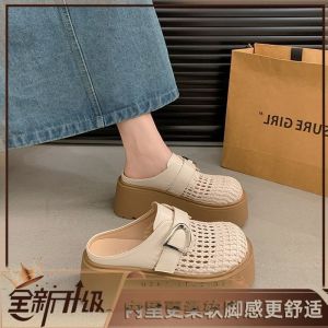 Free Shipping Woven Open-Toe Half Slippers For Women Summer 2026 New Style Thick-Soled Easy-To-Wear Casual