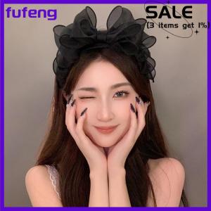 fufeng Fashion Korea Retro Black Mesh Big Bow Headband Hair Accessories Women Originality Ruffled Edge Stylist Accessories Hair Hoop