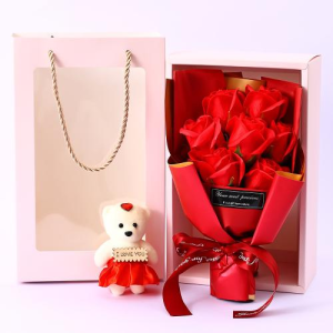 Rose Bouquet Bouquet of 7 roses with teddy bear and box Suitable for gift giving made from pure natural soap essential oil
