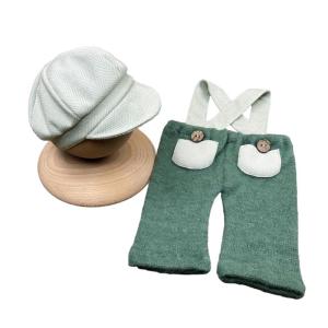 Infant Photography Props Suspender Pants Soft Beret Cap Baby Photo Suit Photoshooting Props Clothes Newborn Shower Gift