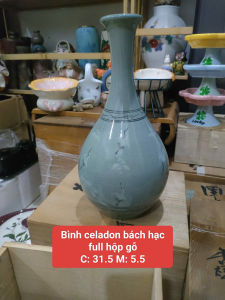 Bình celadon bách hạc cực đẹp full hộp gỗ gốm Nhật❤️❤️❤️