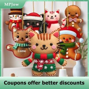 【MPJow】 8 16Pcs Cute Cartoon 2D Flat Gingerbread Cat Tree Toppers Decoration Christmas Tree Hanging Decorative Pendants Ornaments
