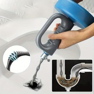 Handheld Drain Snake Tool with Blue Handle for Clearing Clogs in Toilets and Sinks