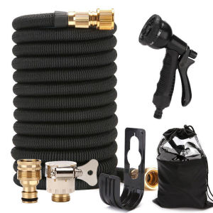 [100% Original] Magic Expanding Hose 25/50/75/100ft Flexible high Pressure Spray Gun Water gardening with solid brass hose filliting fits almost all tap water head for car wash motorcycle wash dog baths misting garden garage laundry hose