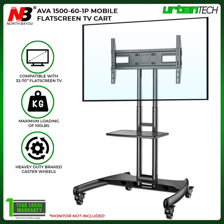 Nb North Bayou Ava1500-60-1p Rolling Tv Stand For 32” To 70” Led Tv 