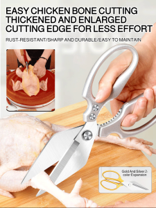 Multifunctional household food scissors are comfortable to hold and easy to use in the kitchen. They can be held for a long time without tiring your hands.