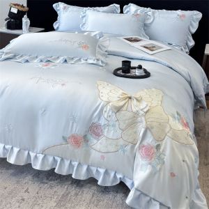 Bedding four-piece set Tencel four-piece set bed sheet quilt cover ice silk silky lace quilt sheet four-piece set bedding (bed sheet * 1 quilt cover * 1 pillowcase * 2)