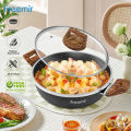 freemir Wajan Panggang Anti Lengket 24cm Casserole Pan Non Stick Serbaguna Tutup Kaca Coating Granit. 