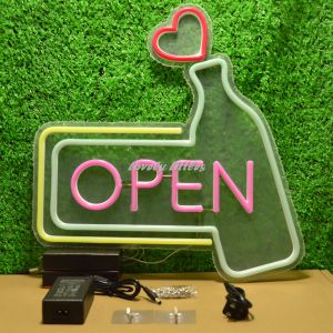 ป้ายไฟ LED แบบเสียบปลั๊กไฟ ป้ายไฟนีออน อะคริลิค สำหรับตกแต่งร้านรัก OPEN สไตล์โมเดิร์น