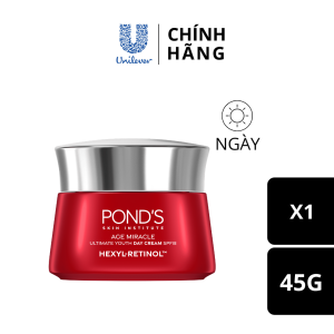 [VC 15% tối đa 70K đơn 399K] Kem dưỡng ngày Ponds Age Miracle mờ đốm nâu và nếp nhăn với 50X Hexyl-Retinol 45G