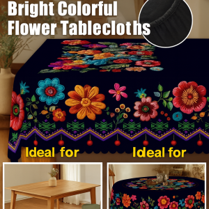 Luxury American Dining Table Cloth Colorful Flower Tablecloth Black Dining Table Cloth Style