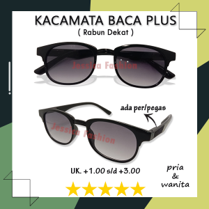 Kacamata Full Plus RABUN Dekat Untuk PRIA WANITA Ukuran (+) 1.00 sampai 3.00 Frame Kotak Lensa Hitam Gradasi Anti Silau Di Engsel Ada Per Pegas - KACAMATA PLUS ENGSEL PEGAS MURAH