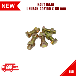 Produk Baut Baja Ukuran 20/150 x 60 mm Warna Kuning Bahan Besi Mur Baja Universal 1 pcs Drat Kasar
