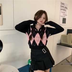 argyle knit top / crop knit top / korean knit top / atasan rajut ketupat / argyle top / y2k knit top / oversized knit