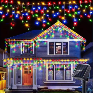 7M/160LEDs Solar Icicle Christmas Lights Outdoor Waterproof 8 Lighting Modes Fairy Lights for Home Christmas Wedding Party Decoration