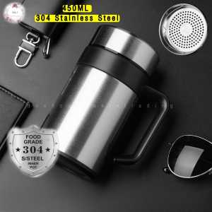 450ML 304 Stainless Steel Vacuum Insulation Cup Heat Insulation Tea Cup Keep Warm Mugs Office 真空保温杯大容量304隔热泡茶杯家用有手柄不锈钢