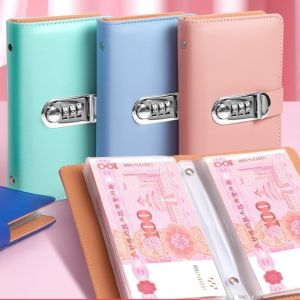 OOC PU Leather Saving Money Binder Portable 50Sheets Budget Binder with Lock Special Gift Cash Envelopes Account Book New Years Gift