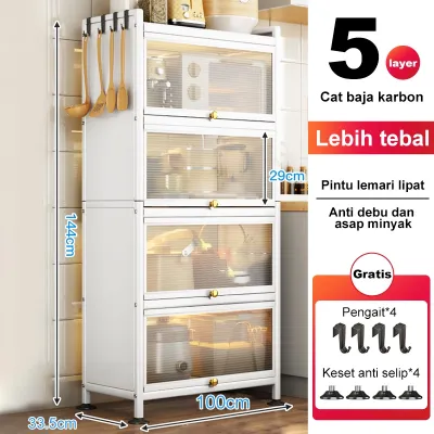 Rak Oven Microwave Rak Dapur dengan Pintu Dapur Kabinet Penyimpanan Rak Kabinet Dapur RakPenyimpanan