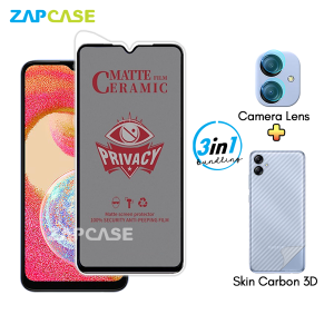 Paket 3in1 Anti Gores Layar Privasi Samsung A04e Free Tempered Glass Camera dan Skin Carbon
