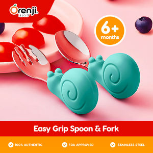 Orenji Easy-Grip Silicone Spoon & Fork Set - Green Deepened Spoonhead Non-slip Handle Easy to Hold Ergonomic Handle