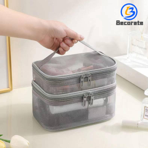 BECORATE Simple Cosmetics Storage Bag Toiletries Bag Mesh Double Layer Makeup Bag Travel Portable Wash Bag