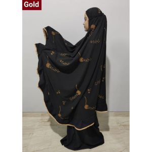 Mukena Potongan Setelan Dewasa Katun Mikro Pakai Rok Warna Hitam Motif Bordir Tabur Seribu Bunga Dandelion