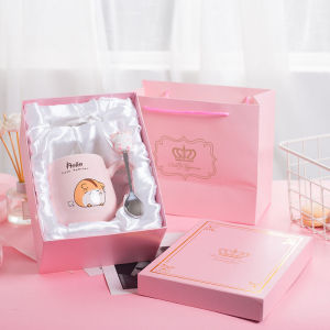 VTOM Adorable Little Hamster Gift Box Mug Bag Spoon Lid Cute Coffee Mug Tea Cup Birthday Gift For Girls Ceramic Cups