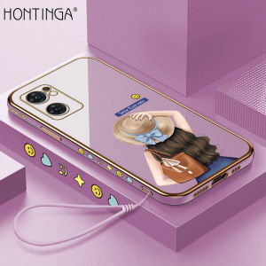 Hontinga Casing Case For OPPO Reno 7 Reno7 5G Case Fashion Cute Hat Girl Luxury Chrome Plated Soft TPU Square Phone Case Full Cover Camera Protection Anti Gores Rubber Cases For Girls