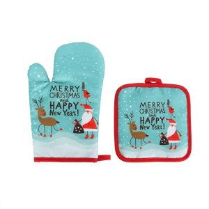 UUMIR 2pcs/set ครัว ทนความร้อน ซานตาคลอส ถุงมือไมโครเวฟ แผ่นกันร้อน ถุงมือเตาอบ เสื่อครัว