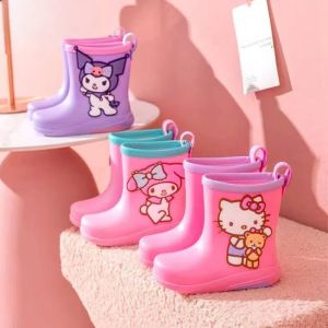 ALLUCK Sanrio Kuromi  Melody Childrens Rain Boots PVC Waterproof Anti-Slip Rain Shoe Cover  Wear-Resistant Kids Rain Shoes for All Season