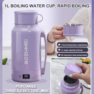 【1L】 Electric Water Cup Travel Kettle Heating Cup Portable Electric Kettle Stainless Steel 304 Travel Mini Thermal Flask 電熱水杯