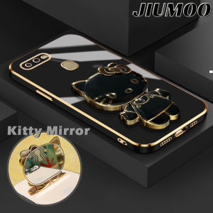JIUMOO Casing Ponsel untuk OPPO A12 A12s A7 A5s A11K A5 A3s A12E Realme C1 Case lucu cermin Kitty Softcase silikon pelindung lensa penuh Casing ponsel pelapis mewah HP dudukan ponsel lipat Kesing