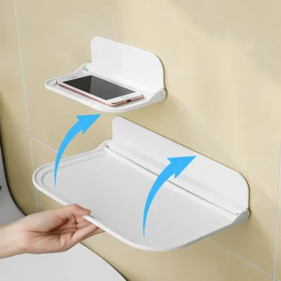 Folding Wall Mounted Shelf Saving Space Foldable Storage Rack Punch-Free Phone Holder Wifi Router Storage Tray BathroomOrganizer