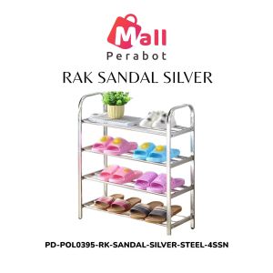 Mall Perabot | Rak Sandal Stainless Silver 4 / 6 Susun Tempat Sepatu 4 Tingkat Sendal Shoe Rack 4 Level Tempat Penyimpanan Lemari