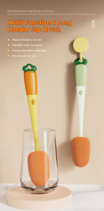 3 in 1 Multifunctional Cup Cover Cleaning Brush Bottle Detachable Long Handle Soft Sponge Cup Brush Cup Carrot Kitchen Cleaner Tools