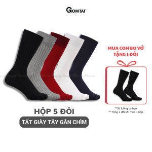 Hộp 5 đôi tất nam công sở GOMTAT mẫu gân chìm chất liệu cotton cao cấp hút ẩm thoáng khí - GOM-TAYGANCHIM-CB5