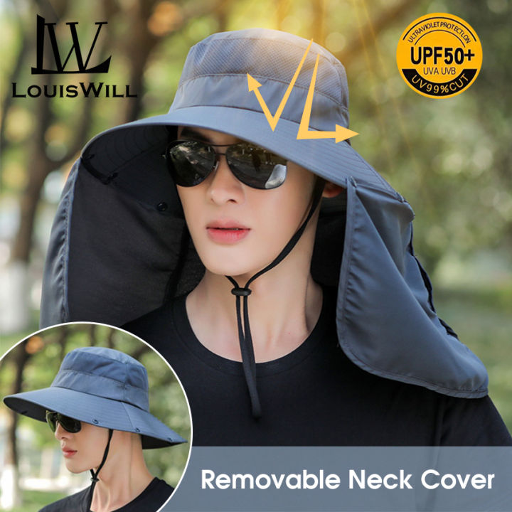 LouisWill Sun Hat Caps UPF 50 Sun Protection Hat Fishing Hat Outdoor Hiking Hat Anti UV Flap Hats Quick Dry Fisherman Cap Sports Hiking Visor Hat with Removable Neck Cover and Windproof Strap