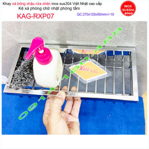 Kệ xà phòng chậu rửa chén Inox Nhật KAG-RXP07 Khay đựng xà phòng chữ nhật 27x12cm SUS304 hộp dập khuôn cao cấp sang trọng