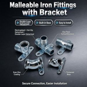 MARBLEX Malleable Cast Iron Wall Mount Pipe Fitting Threaded Connection 1/2" 3/4" 40-80mm Threaded Pipe Fitting  Dual Mounting Holes Pipe Elbow Connector Plumbing Accessories