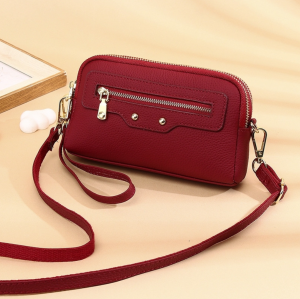 Womens Genuine Cowhide Mini Crossbody Bag Dual Zip Compartments Adjustable Strap