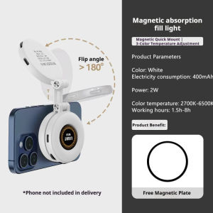 Magnetic Selfie Light Portable Fill Light Clip On Phone Light Rechargeable Vlog Streaming Makeup